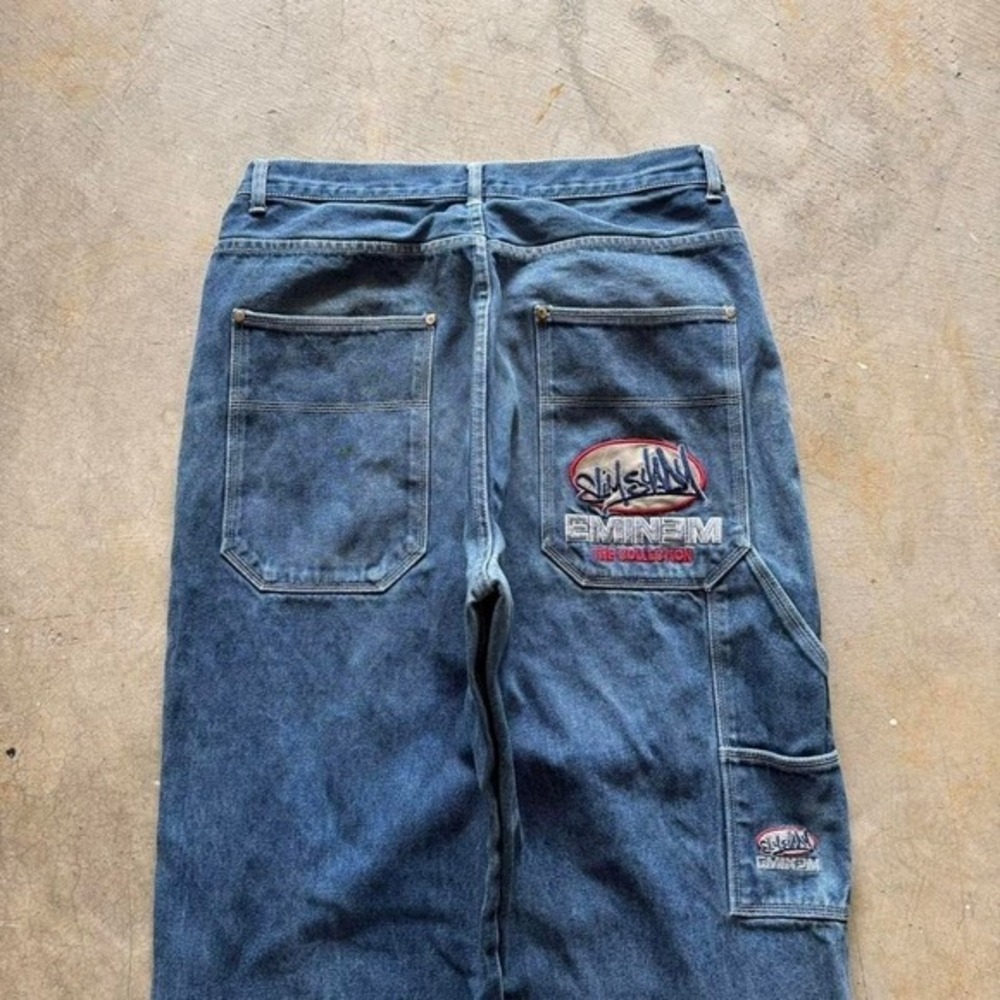 Baggy Eminem Slim Shady Wide Leg Jnco Styl Embroidered Denim Y2k Vintage‎ Jeans